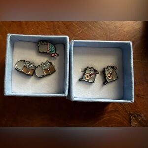 NEW 5 Pusheen the Cat with Books Guitar Mermaid Enamel Stud Earrings Grey Cat
